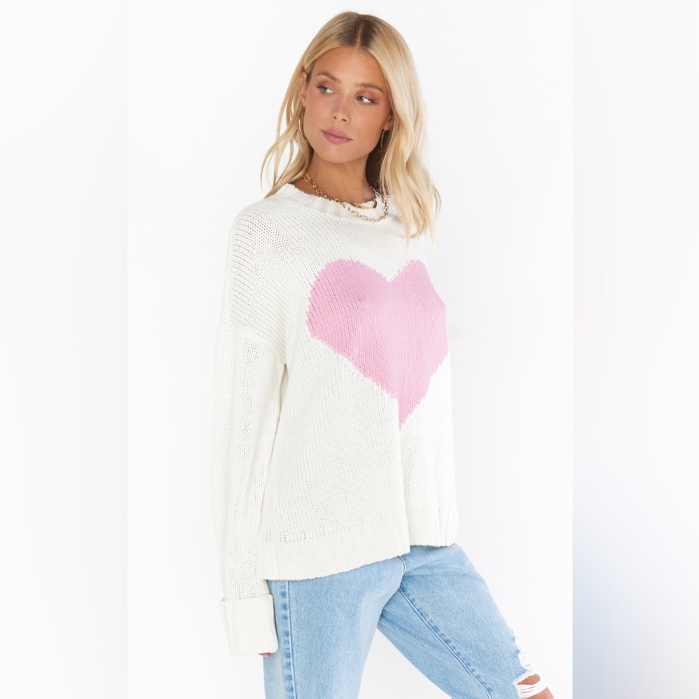 Show me your Mumu sweetheart heart sweater pink and white size large - Picture 2 of 7